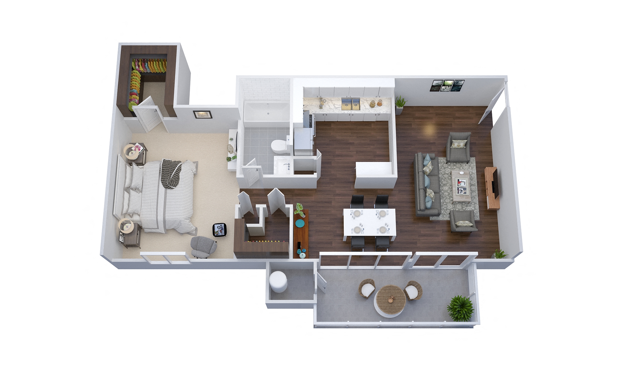 Floor plan for 1 bed, 1 bath, 750 sqft
